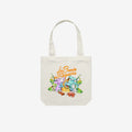 New collection écru cotton tote bag — La Bande des Requins shark crew and marine friends, illustrated by Inès Colin